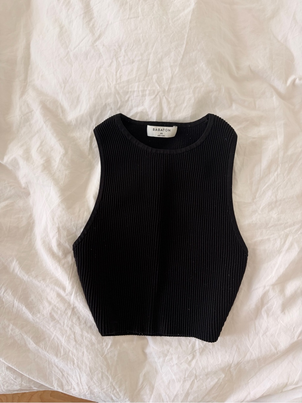 Babaton Black Ribbed Crop Tank Top